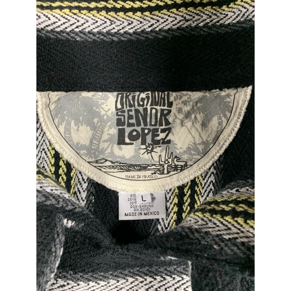 Original Senor Lopez Baja Hoodie Adult Large Black White Mexican Surf Poncho - Picture 2 of 5